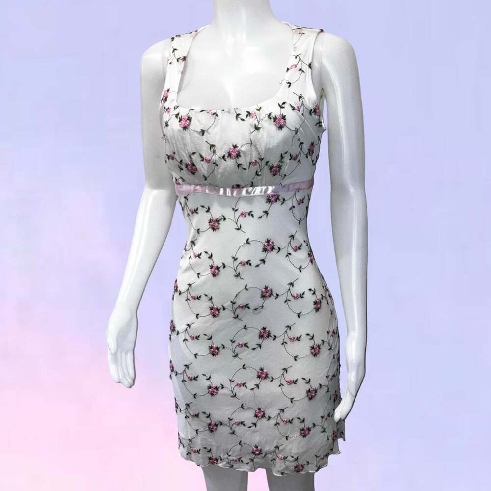 Vintage 90s y2k mesh floral mini dress